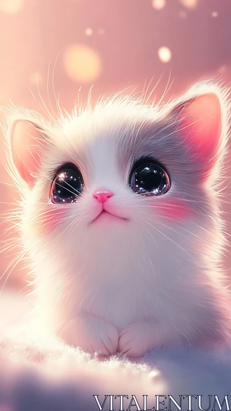 Ethereal White Cat with Opalescent Eyes in Soft Luminescent Pastel Environment