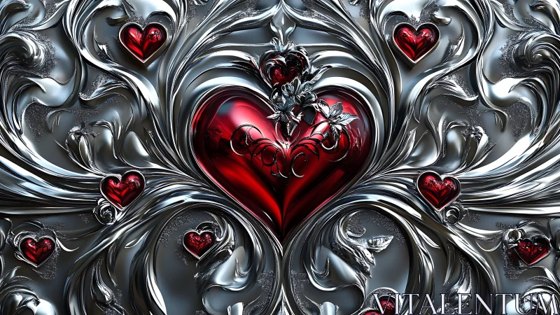 Crimson Heart Ornamental Metal. Baroque Symmetry.