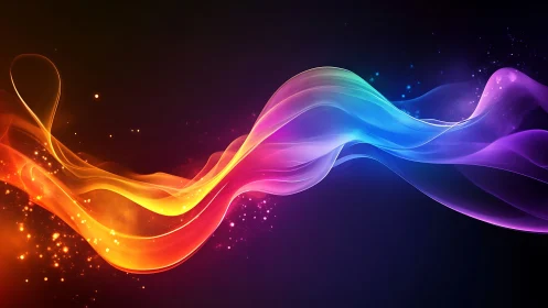 Flowing multicolor light waves curve across dark gradient