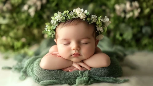 Precious Newborn Dreaming in Flower Crown.