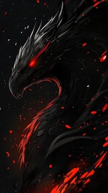 Obsidian dragon head glows with molten red energy shards