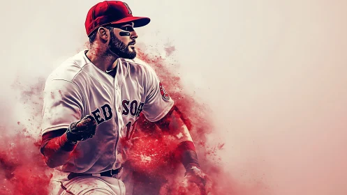 Dynamic baseball runner rendered in high-contrast digital dispersion effect