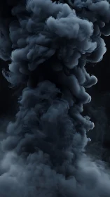 Dense vertical column of dark swirling smoke in void.