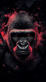 Neon-lit gorilla portrait rendered in high-contrast digital ink