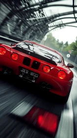 Photorealistic rear racing supercar in dynamic motion study.