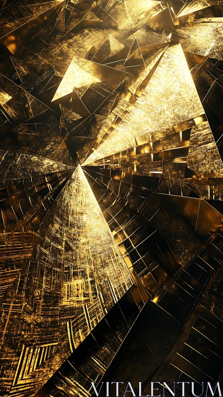 Geometric golden pyramids in layered abstract composition.