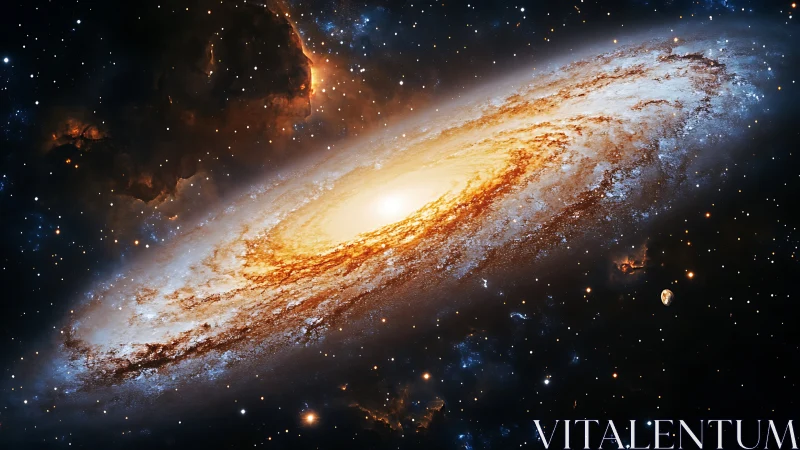 Spiraling starlit galaxy cradling a golden cosmic heart.