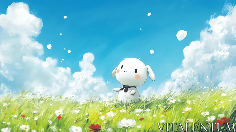 Cloud-kissed bunny daydreams under a wide, laughing sky