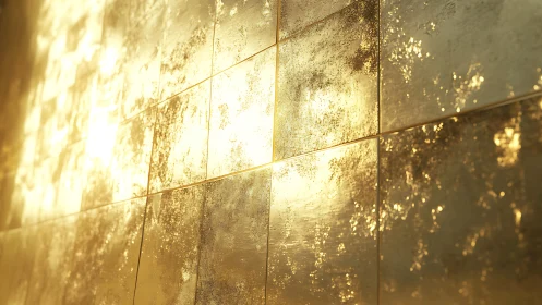 Golden textured wall tiles glow in radiant afternoon light.