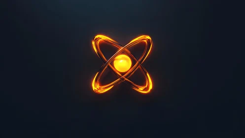 Glowing Atom Symbol on Dark Background in Futuristic Digital Art.