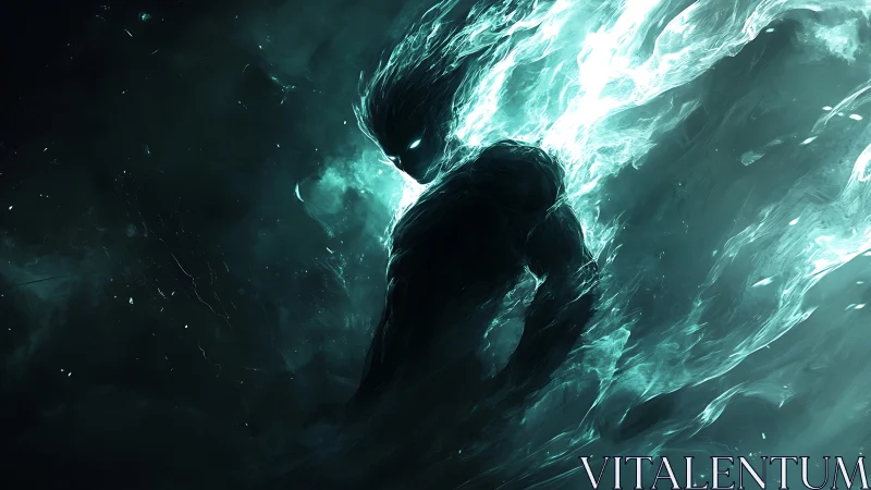 Ethereal Void Entity in Luminous Teal Energy Stream Digital.