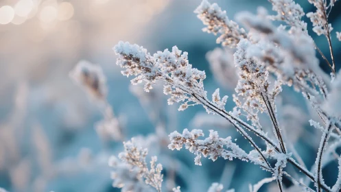 Macro telephoto capture of frost covered winter seed heads