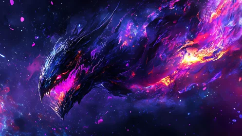 Cosmic dragon nebula rendered as luminous spectral vortex.