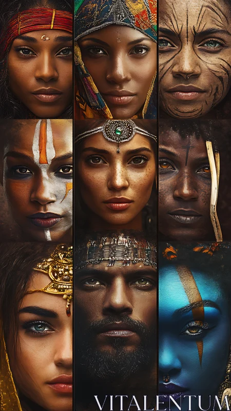 Diverse painted portraits fuse culture, color, and light.