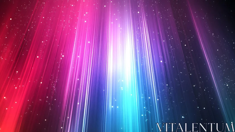 Vivid Neon Light Beams with Sparkling Stars in Abstract Digital Art.