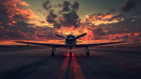 Runway warrior rests beneath a firelit, storm-kissed sunset