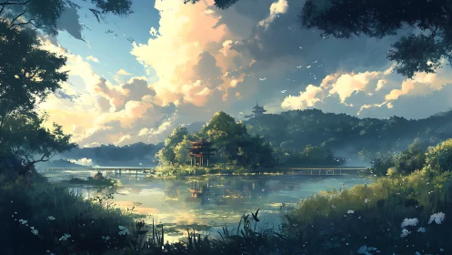 Eastern Pavilion: Where Pagodas Dream Above Glassy Waters.