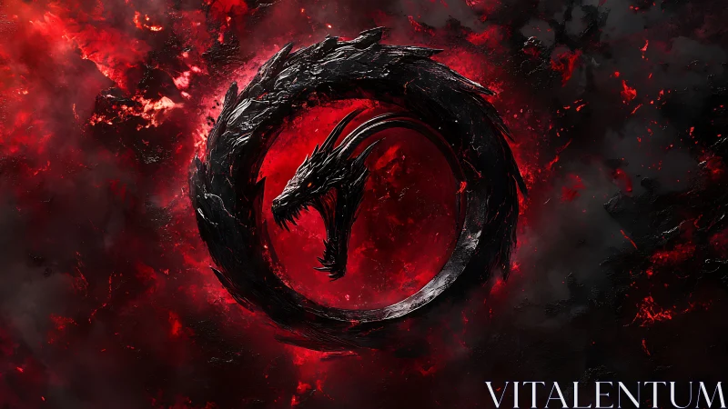 Circular obsidian dragon emblem coils in incandescent void