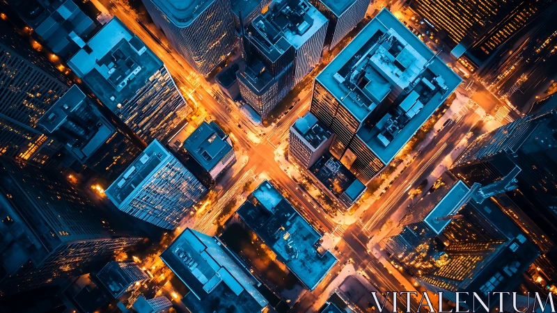 Aerial night grid exposes neon-lit orthogonal city corridors