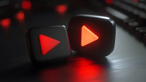 Glowing Play Button Icons in Dark Modern 3D Digital Art Style.