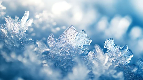 Macro study of crystalline snowflakes with shallow depth of field
