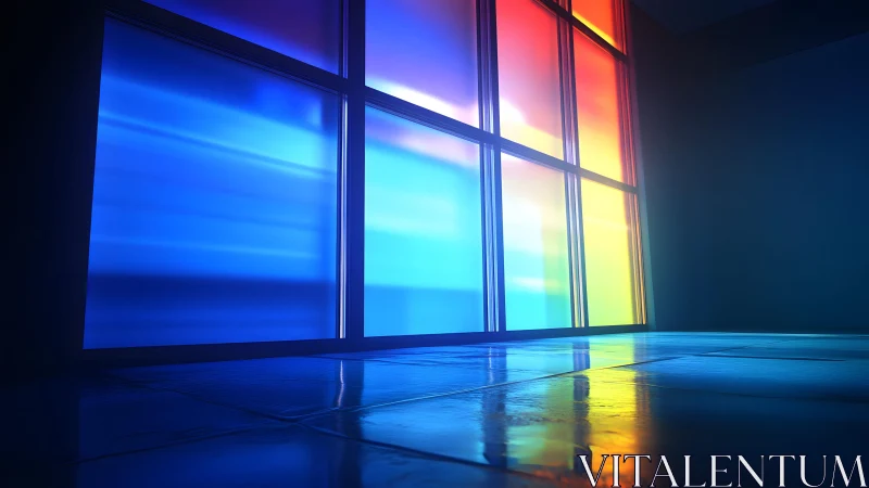 Vibrant Digital Window Light in Modern Minimalist Room Scene. Vibrant Digital Window Light in Modern Minimalist Room Scene.