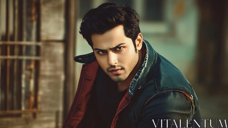 Brooding portrait with cinematic teal and amber grading.