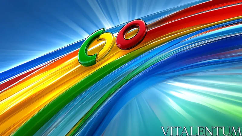 Chromatic 3D GO lettering arcs across radiant light field