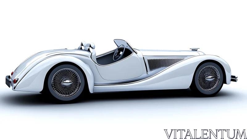 Streamlined vintage roadster in glossy white profile view.