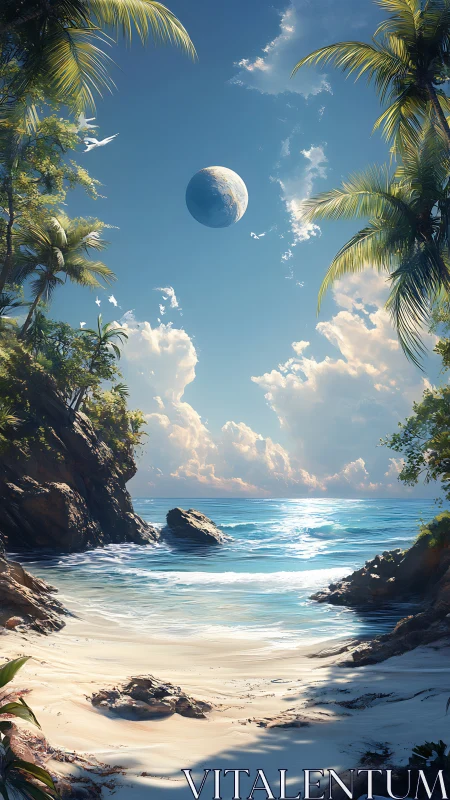 Tropical Cove with Celestial Body Overhead