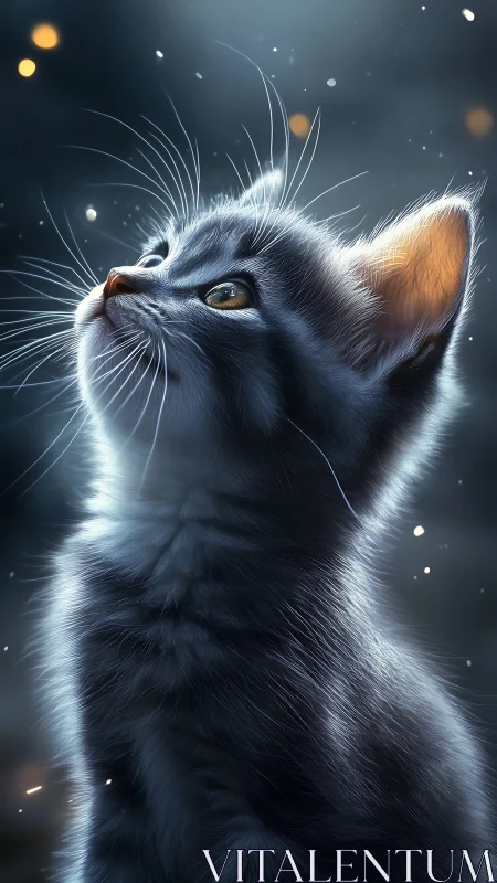 Luminescent Cat Gazes Upward in Ethereal Light.