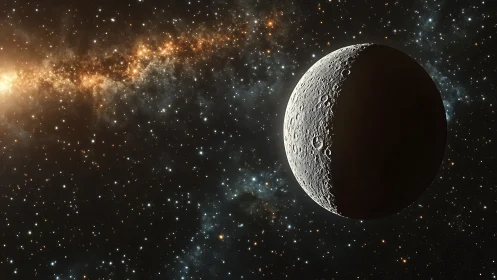 Lunar Crescent Silhouette Against Dense Galactic Starfield.