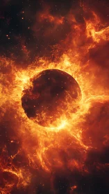 Solar inferno halo around a lonely eclipse-burned world.