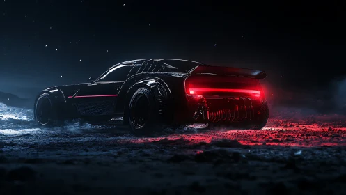 Nightstorm racer prowls a neon-soaked lunar wasteland.