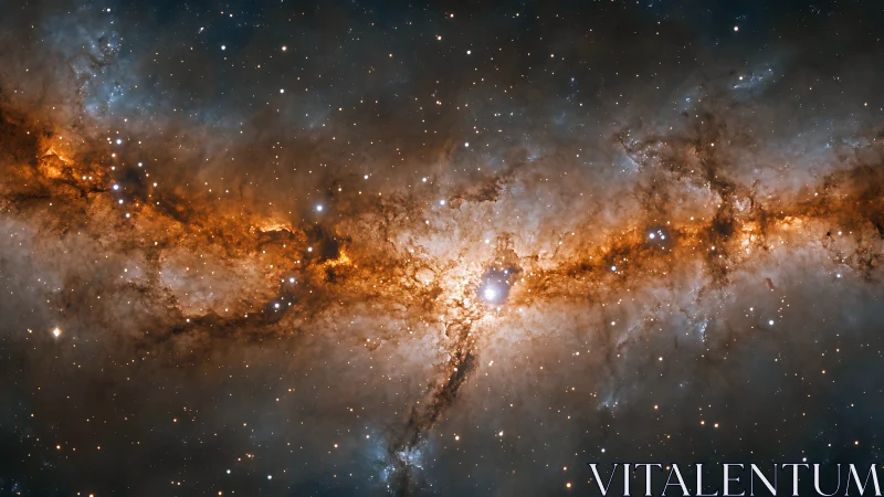 Spiral galaxy core spans frame with dense starfields and dust