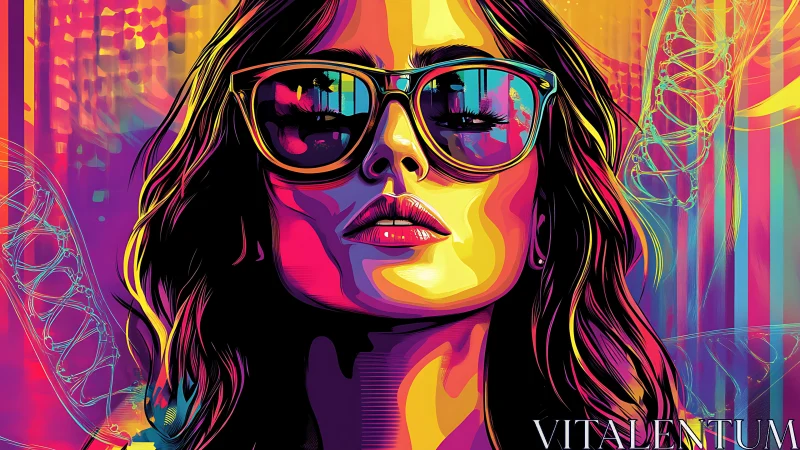 Stylized female portrait uses high-contrast neon color blocking