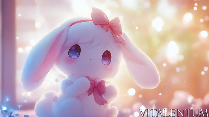 Pastel-toned chibi rabbit character with ribbon details.