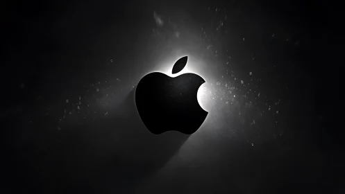 Apple Logo Glowing Against Dark Textured Background