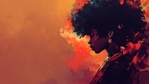 Afro silhouetted woman in fiery abstract color burst profile.