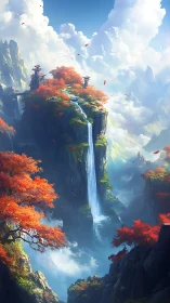 Skyfall gardens above the clouds and ember-bright trees.