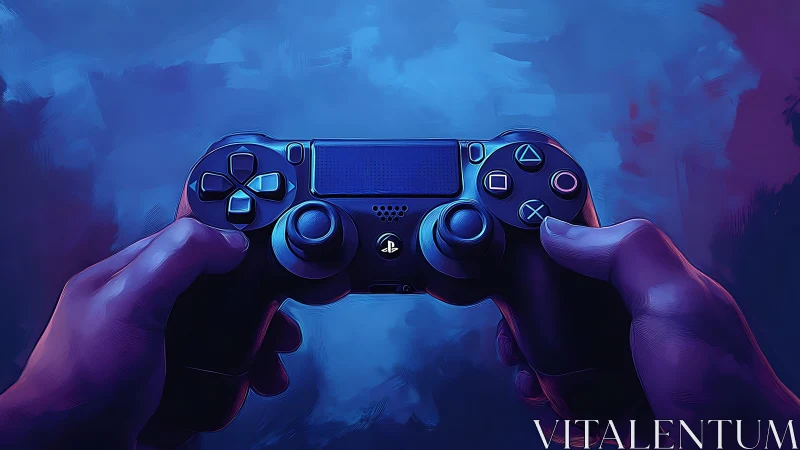 PlayStation DualShock Controller in Neon Lighting with Volumetric Atmospheric Effects