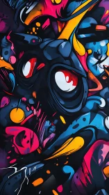 Neon graffiti creature fills frame in vibrant abstract chaos