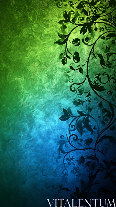 Gradient vines curl across cool green and blue light
