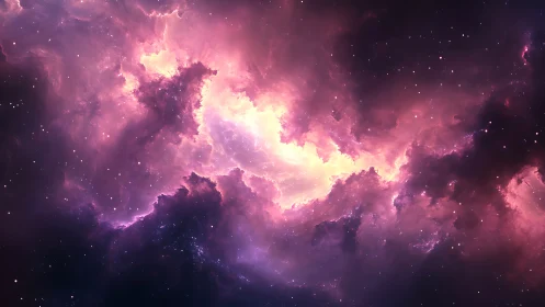 Glowing pink nebula opening a dreamy window into space.