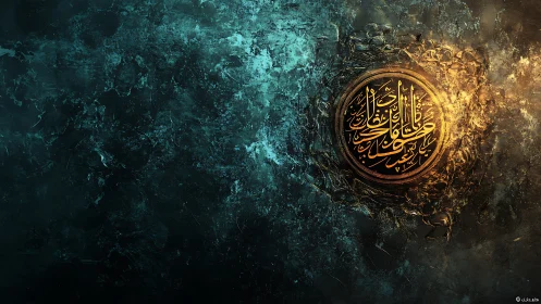 Radiant calligraphic sun carves light into stormy teal void