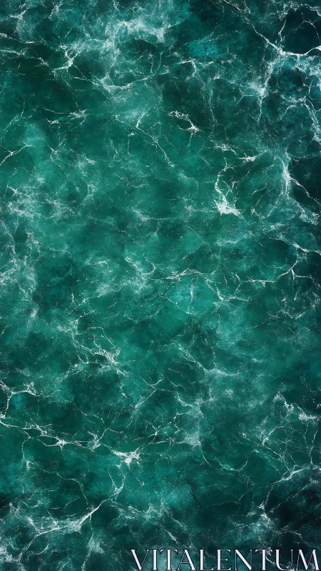 Emerald ocean surface shimmers with foamy white currents.