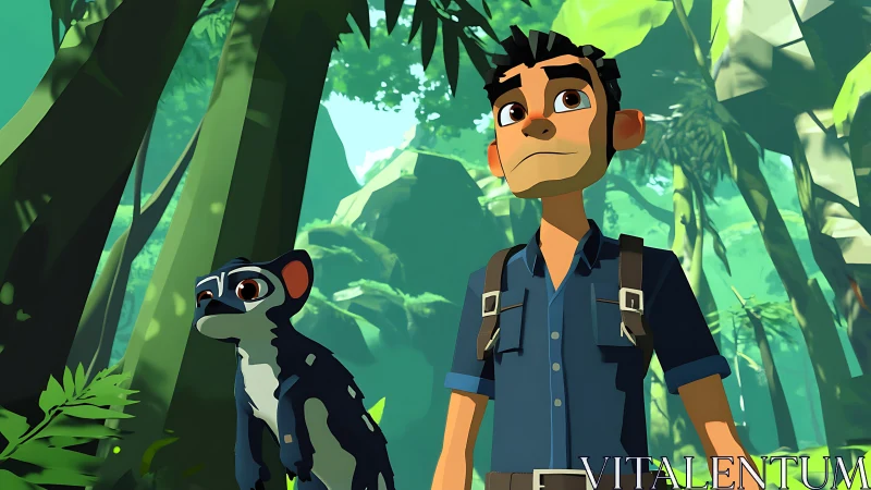 Jungle explorer and cool-eyed critter scout emerald depths.