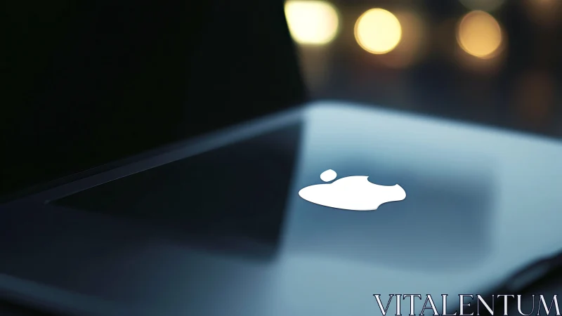 Minimalist laptop glow in a night-lit, softly blurred studio.