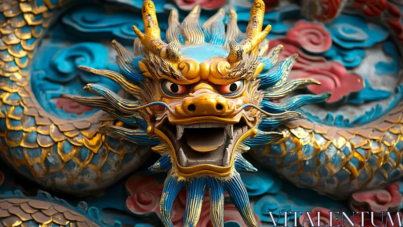 Ornate Chinese dragon relief sculpture in vivid colors.