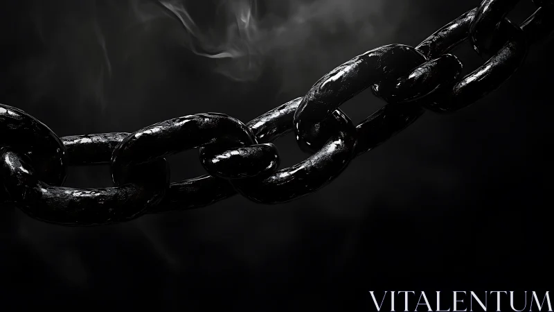 Photorealistic black chain links in dramatic low-key lighting.